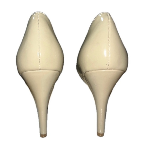 Nine West Peep Toe, Patent Leather Platforms, Beige, Sz 8M - Picture 7 of 16